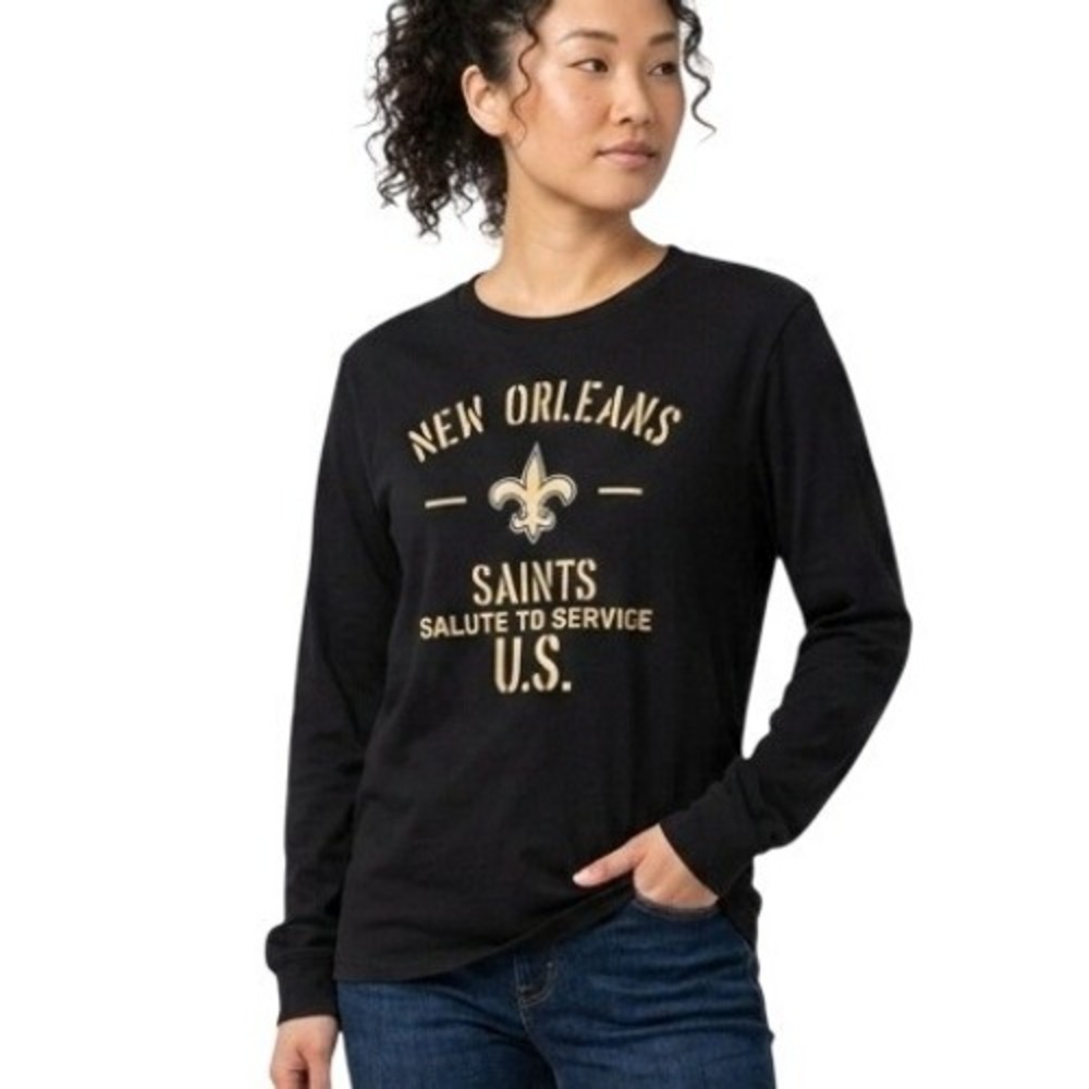 NFL New Orleans Saints Long Sleeve Shirt Womens Small Black Sporty Gameday Chic